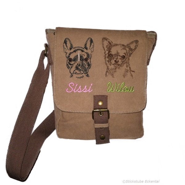 Canvas Tasche mit Französische Bulldogge und Namen bestickt